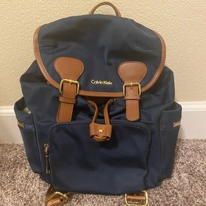 Navy Blue and Brown Calvin Klein Backpack
